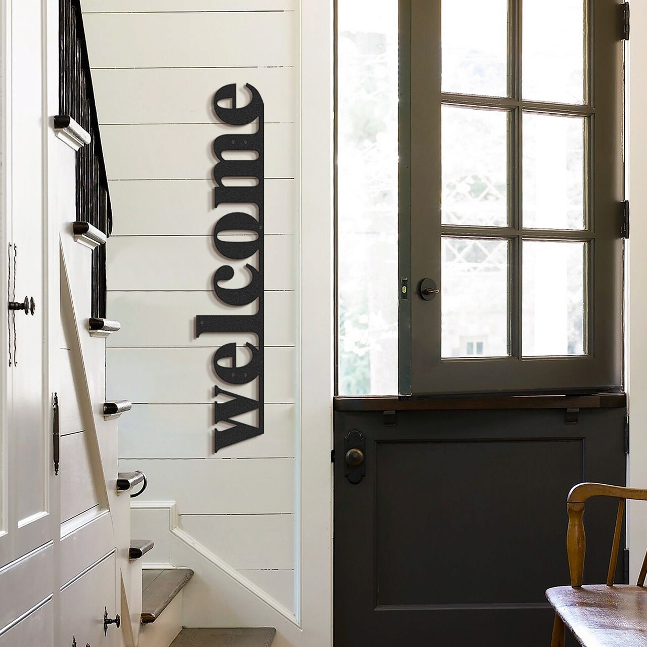 Decoratiune de perete, Welcome, 18 x 98 cm, Negru - imagine 5